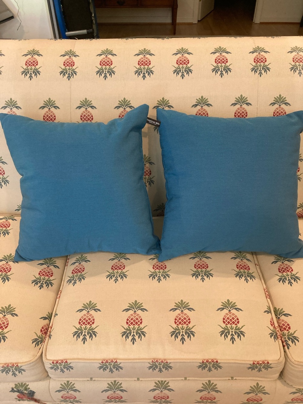 Set of 2 American Mills Teal Blue Decorative Throw Pillows 16”